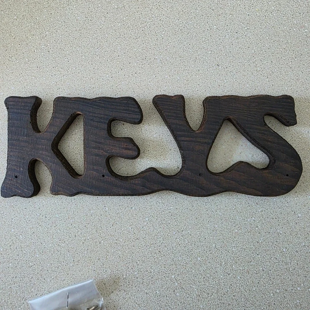KEYS Wooden Wall Sign 8x3 Dark Brown Rustic‎ Entryway Key Hook Holder